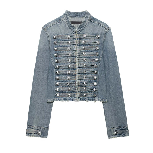 Women Napoleon Coat | Full Sleeves | Spring Jacket | Military Blazer | Denim Jacket