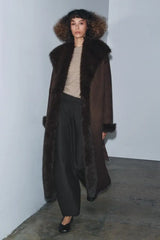 Women Winter Long Coat | Fur Collar | Belted | Mid-Length