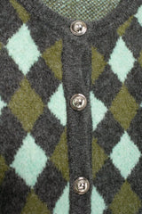 Women Vintage Argyle Sweater | Long Sleeve | Pockets | Knitted Cardigan