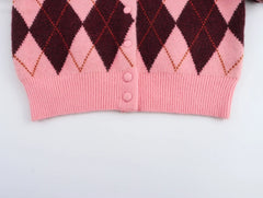 Women Argyle Cardigan | Casual | Knitted | Elegant Sweater | Long Sleeve | Knitwear
