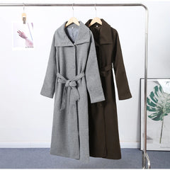 Women Long Cotton Coat | Stand Collar | Single Breasted Coat With Belt