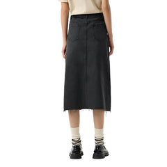 Women Long Denim Skirt | High Waist A-Line Denim Skirt with Slit