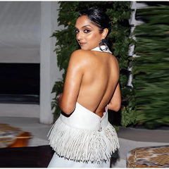 Women Vintage Leather Tassel Vest | Sleeveless | Backless | Halter Top