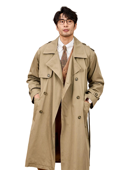 Men Long Trench Coat | Double Breasted | British Style | Spring | Autumn
