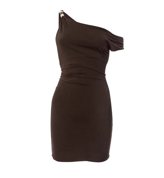 Women Summer Diagonal Shoulder Dress | Asymmetrical Mini Dress