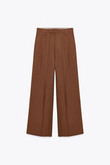 Women Brown Casual Pleated Pants | V Neck Vest Top | Set