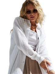 Women Long Sleeves Cotton Button Down Shirt | Solid Office Loose Crepe Shirt