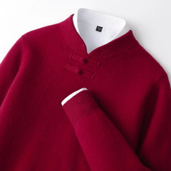 Men Pure Merino Wool Sweater | Long Sleeves | Stand-Up Collar | Pullover | Warm | Mock Neck Sweater