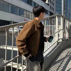 Brown Loose Lapel Plush Coat Men | Vintage Streetwear