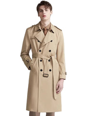 Men Long Trench Coat with Belt | Double Breasted | Elegant | Luxury British Style | Overcoat | Long Coat