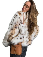 Women Vintage Leopard Fur Short Coat | Casual Loose Stand Collar Winter Outwear