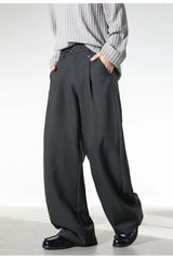 Men Loose Fit Dress Pants | Adjustable Buckle | Pleated | Casual Trousers | Wide Leg