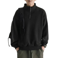 Men Vintage Fleece Pullover | Men Quarter Zip Hoodieless Sweatshirt