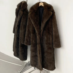 Women Long Fur Coat | Long Jacket | European Style | Lapel Fur Coat | Loose | Winter Coat | Long Coat