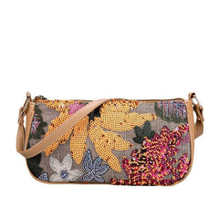 Women Sequin Embroidery Underarm Bag | Flower Pattern Shoulder Bag | Summer Beach Handbag