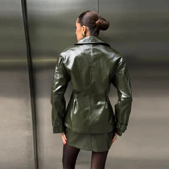 Women Vintage Leather Jacket | Skirt | Set | Vintage Short Leather Skirt