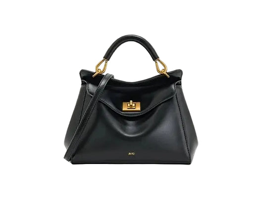 Women Leather Pillow Bag | Lock Clasp Handbag | Small Handbag | Shoulder Bag | Crossbody Bag