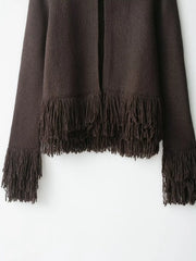 Women Fringed Cardigan | Knitted Sweater with Tassel | Vintage | Long Sleeves