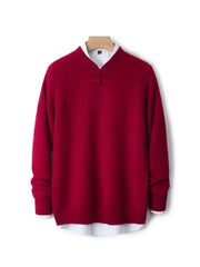 Men Pure Merino Wool Sweater | Long Sleeves | Stand-Up Collar | Pullover | Warm | Mock Neck Sweater