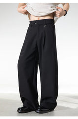 Men Loose Fit Dress Pants | Adjustable Buckle | Pleated | Casual Trousers | Wide Leg