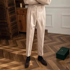 Men Classic Italian Naples Style Pants | Suit Pants | High Waisted | Straight Fit | Formal Business Pants | Thick Trousers