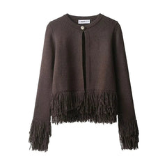 Women Fringed Cardigan | Knitted Sweater with Tassel | Vintage | Long Sleeves