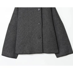 Women Short Jacket | Wide Shoulder | Vintage High Neck | Long Sleeve | Cape Coat