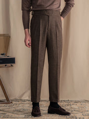 Men Vintage Wool Herringbone Pattern Pants | Casual | British | Warm | High Waist | Straight Pants