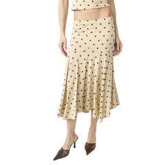 Women Polka Dot Long Skirt | Sleeveless Vest Top | Pleated Skirt Set | Office Dress Set