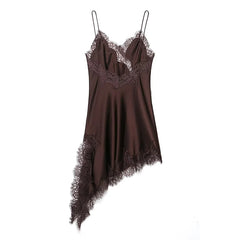 Women Satin Short Sling Dress | Sleeveless | Backless | Asymmetric Party Dress | Summer