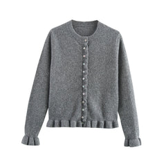 Women Knit Cardigan | Petal Sleeve Sweater | Autumn | Button Down Sweater