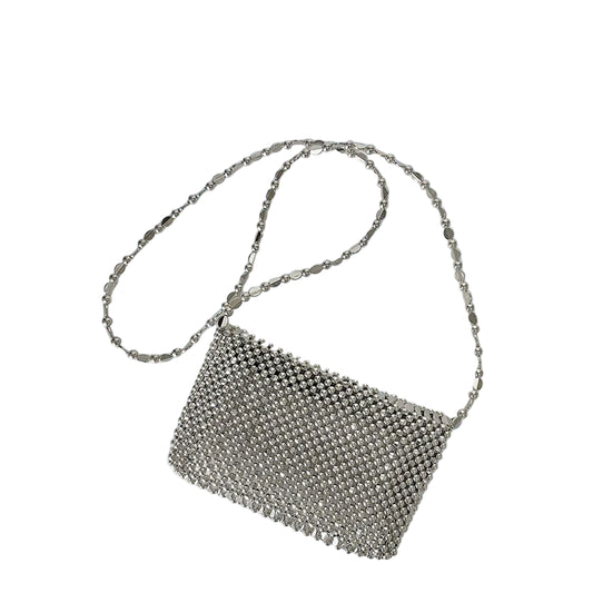 Women Bling Retro Silver Beaded Shoulder Bag | Handmade | Small Purse | Party
