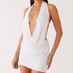 Women Summer Halter Neck Dress | Backless | Mesh Dress | Party Mini Dress