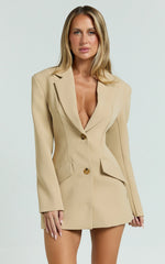 Women Blazer Dress | Plain Long Sleeve | Lapel Skinny Fit | Office Blazer Dress