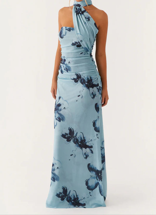 Women Floral Print Long Dress | Tube Dress | Summer | Strapless Dress With Scarf