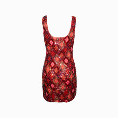 Women Vintage Floral Sequined Mini Dress | Sleeveless | Backless | Square Collar | Bodycon | Party Dress