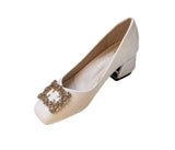 Women White Rhinestone Buckle Shoes | Classy | Women Slip On Pumps | Leather