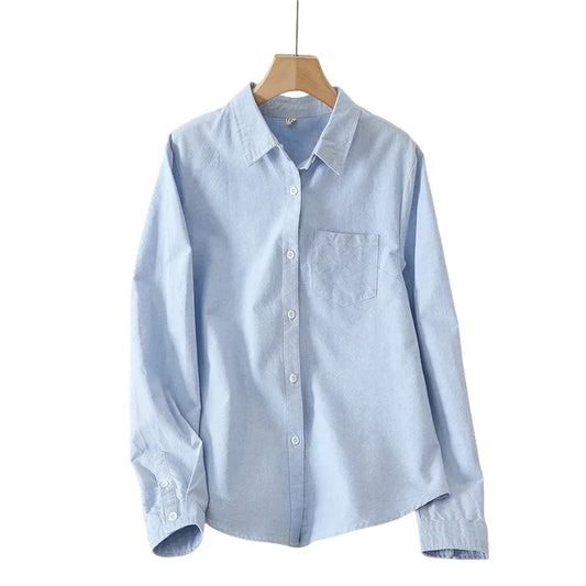 Women's Plain Blue Oxford Shirt | Cotton Casual Button Up Dress Shirt