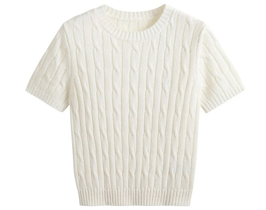 Women Classic Knitted T-shirt | Vintage Short Sleeves Top