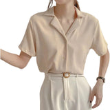 Vintage Women Short Sleeves Button Up Blouse