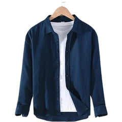 Men Linen Shirt | Long Sleeves Button Down Top | Stand Collar Plain Color Shirt