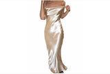 Satin Backless Dress | Long Elegant Trumpet Bodycon Dress | Spaghetti Strap Dress