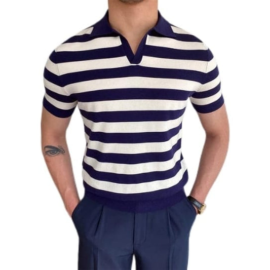 Men’s Block Stripes Cotton Golf Polo Shirts | Casual Short Sleeve Pullover