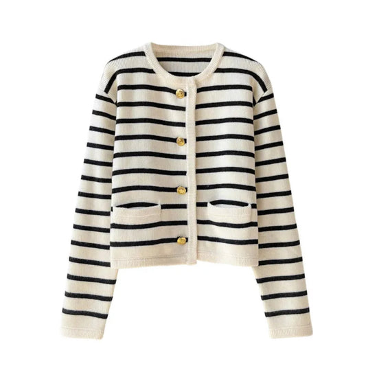 White Black Striped Knitted Sweater
