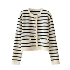 White Black Striped Knitted Sweater