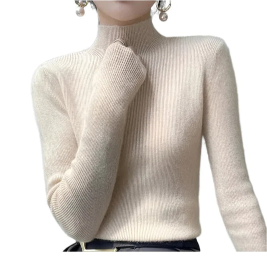 Women Knitted High Neck Sweater | Half Turtleneck Long Sleeve Knitwear