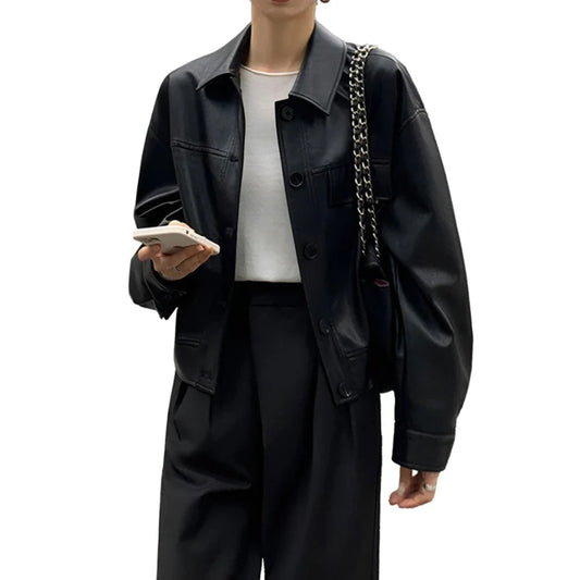 Women Cropped Leather Jacket | Vintage Biker Leather Jacket