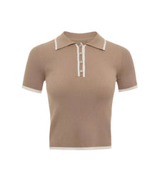 Women Knitted Short Sleeve Polo Shirt | Knit Sweater Ribbed Pullover