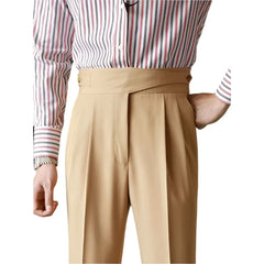 Men Naples Trousers | Belt-up High Waist Slim Pants | Business Casual Straight Pants