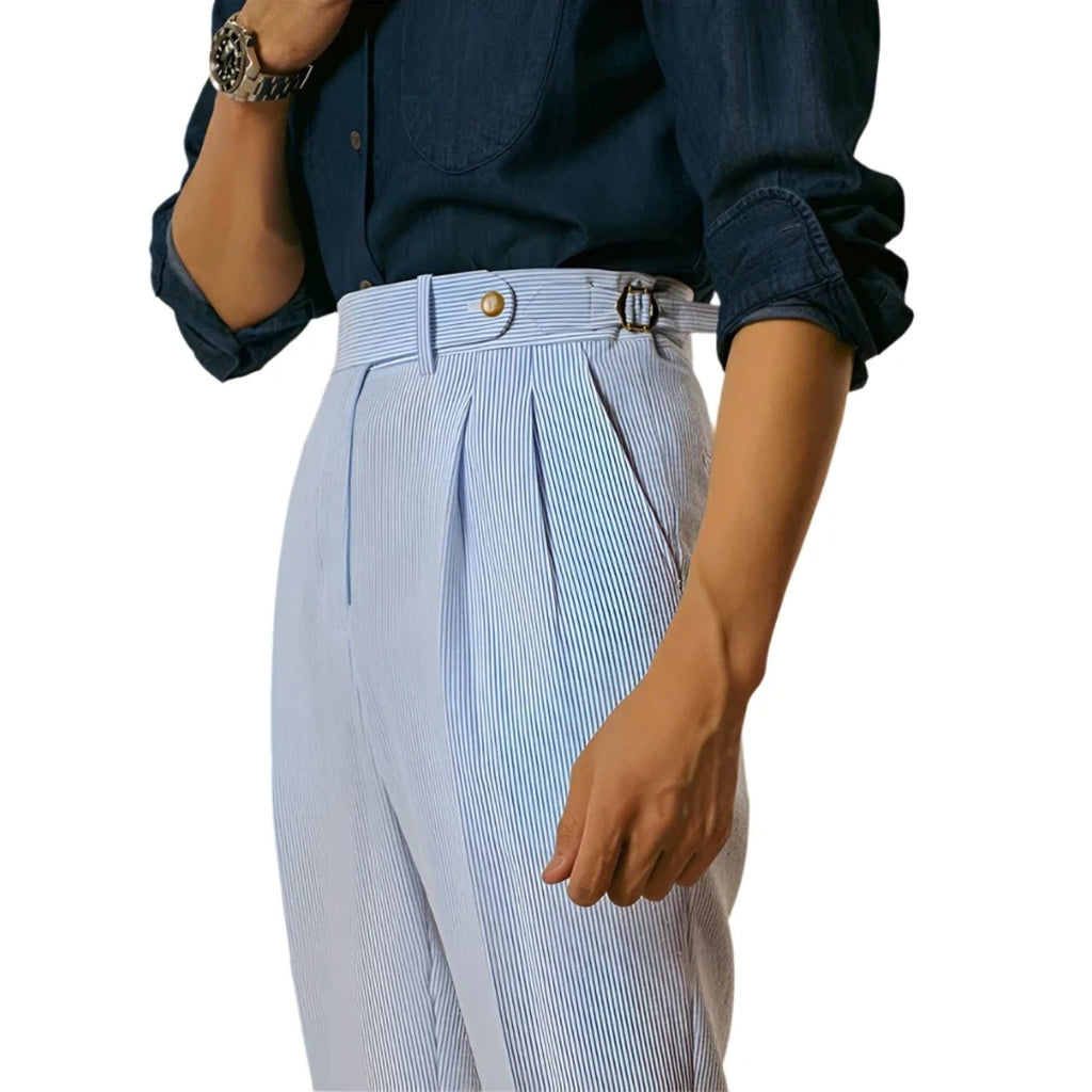 Men Classic Striped High Waist Suit Pants